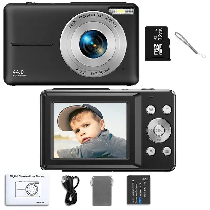 HD Digital Camera 44MP 1080P FHD Photography Camera Video Camcorder 16X Zoom Portable Vlogging Camera for Kids Adults Beginners