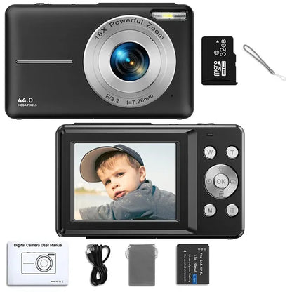 HD Digital Camera 44MP 1080P FHD Photography Camera Video Camcorder 16X Zoom Portable Vlogging Camera for Kids Adults Beginners