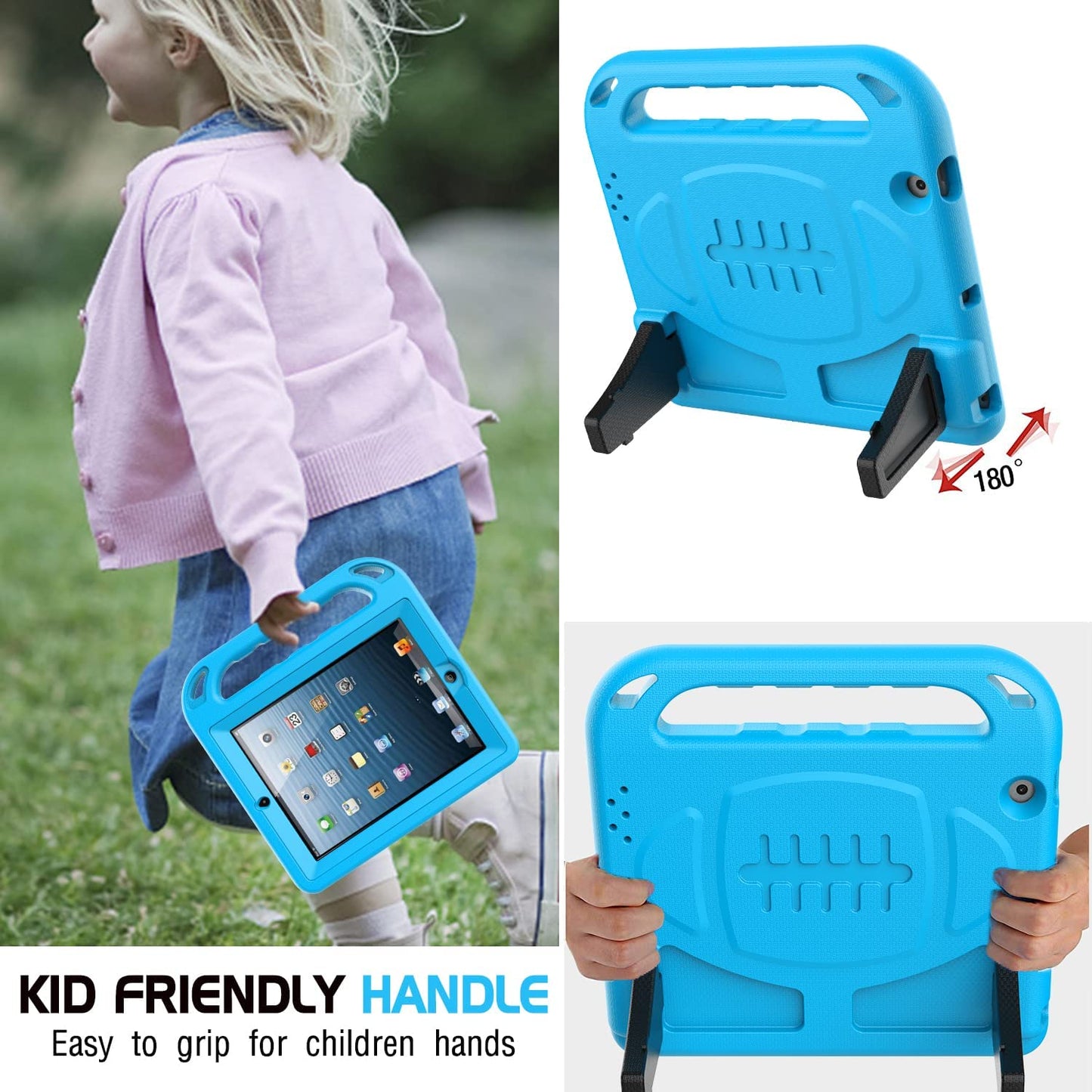 Ipad 2 3 4 Generation Kids Case（Old Model）- Built-In Screen Protector, Shockproof Handle Stand Kids Friendly Compatible with Ipad 2Nd 3Rd 4Th Generation (Blue)