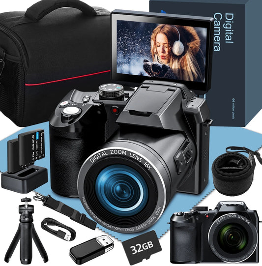 NBD Digital Camera for Photography,4K 64MP Video Camera Youtube Vlogging Camera with 16X Digital Zoom and 32GB SD Card