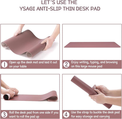 Non-Slip Desk Pad, Waterproof PVC Leather Desk Table Protector, Ultra Thin Large Mouse Pad, Easy Clean Laptop Desk Writing Mat for Office Work/Home/Decor(Dark Pink, 35.4" X 17")