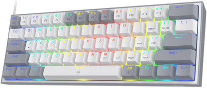 K617 Fizz 60% Wired RGB Gaming Keyboard, 61 Keys Compact Mechanical Keyboard W/White and Grey Color Keycaps, Linear Red Switch, Pro Driver/Software Supported