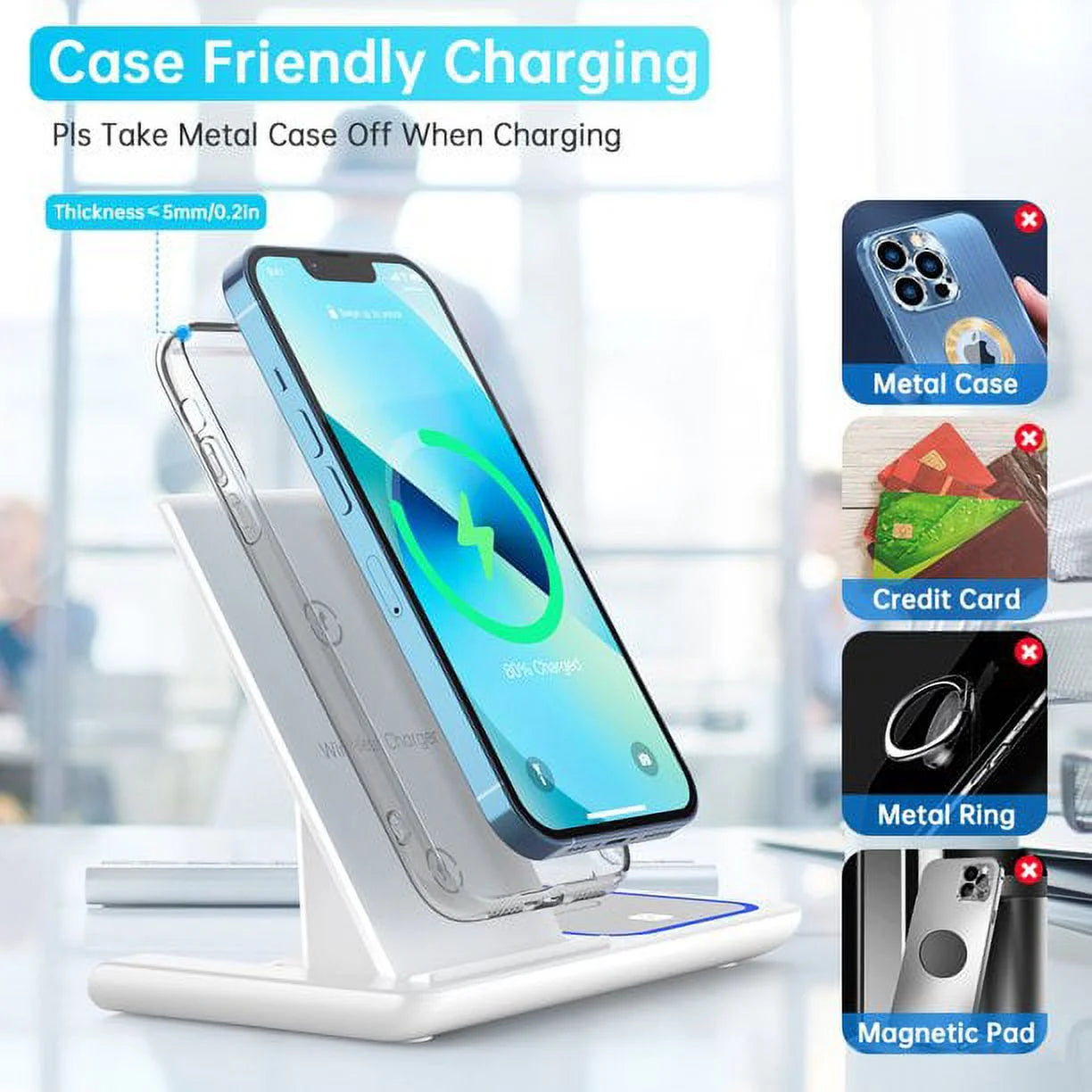 Wireless Charger, 3 in 1 Wireless Charging Station Dock with Breathing Indicator, Fast Charging Stand Compatible with Iphone 15/14/13/12/11 Pro Max/Xs, Apple Watch 8/7/6/5/4, Airpods 3/2/Pro