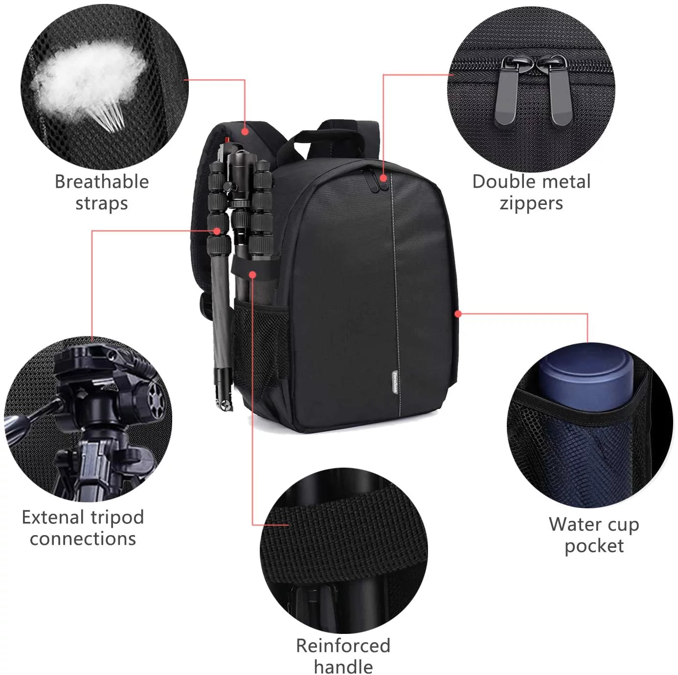 Movsou Camera Bag, Waterproof Nylon Camera Backpack for DSLR Cameras, Lens and Accessories Black Grey