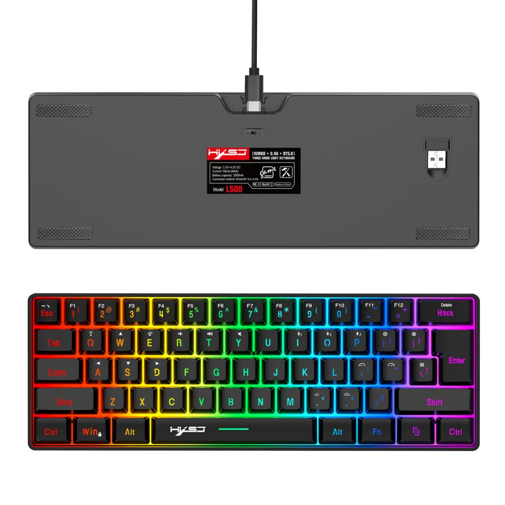 L500 Wired/Wireless Connection Gaming Keyboard 61 Keys Compact Computer Keyboard Type C Connection Mechanical Keyboard with Dyna