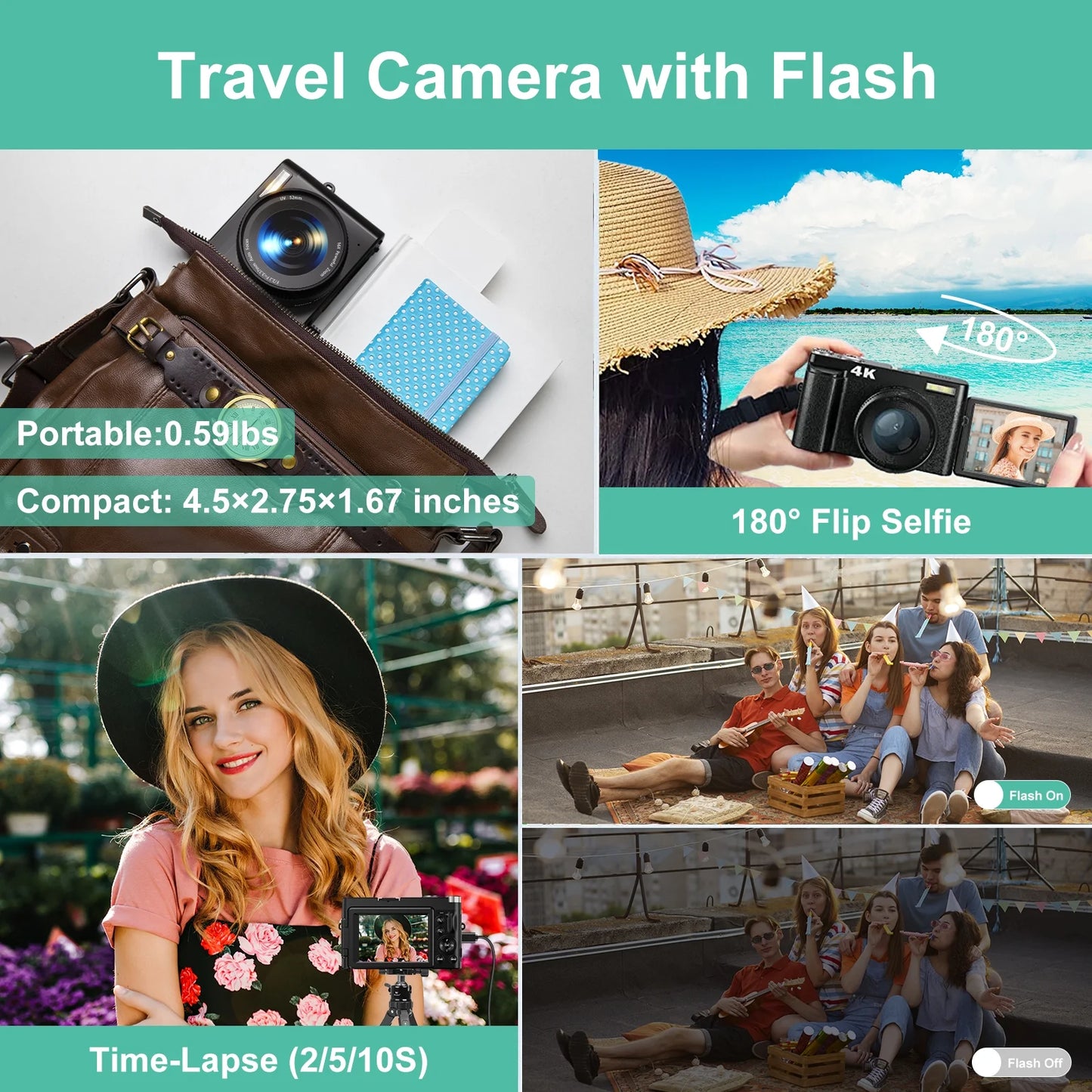 Vlogging Camera 4K Digital Camera for Photography Autofocus 16X Digital Zoom 48MP Video Cameras for Youtube with 32GB Card